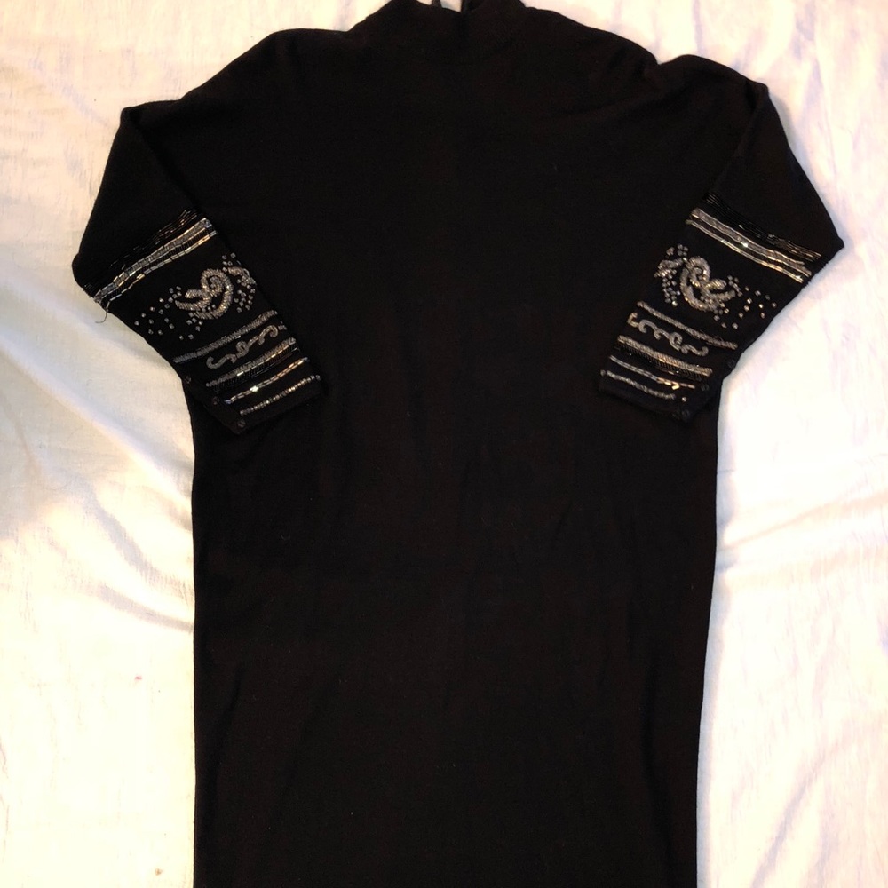 Turtleneck dress with sequins on sleeves